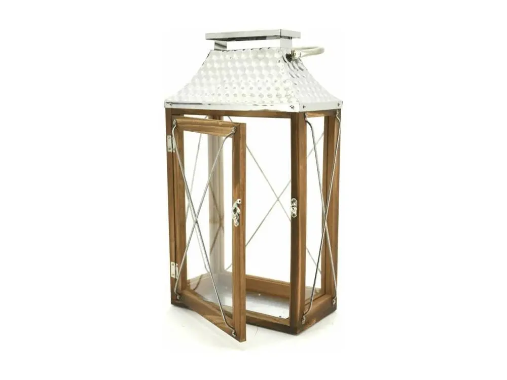 Lanterne en bois et métal en Acier Chromé
