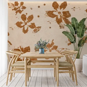 Papier Peint Mural Floral | Motif Floraison Brossée Terracotta