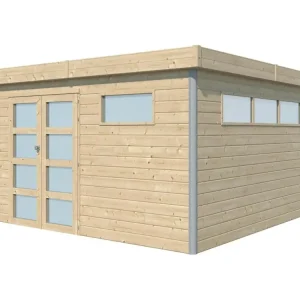Scie circulaire plongeante Chalet en bois profil aluminium contemporain 14.82 m² Avec plancher + gouttière