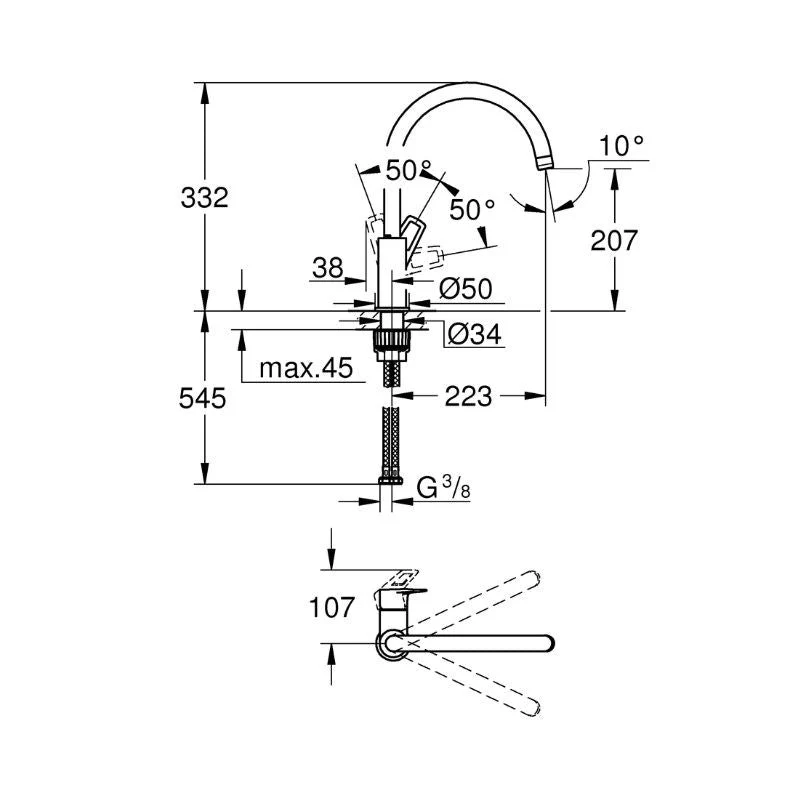 Mitigeur évier - bec haut GROHE QuickFix - START LOOP Chargeur inclus
