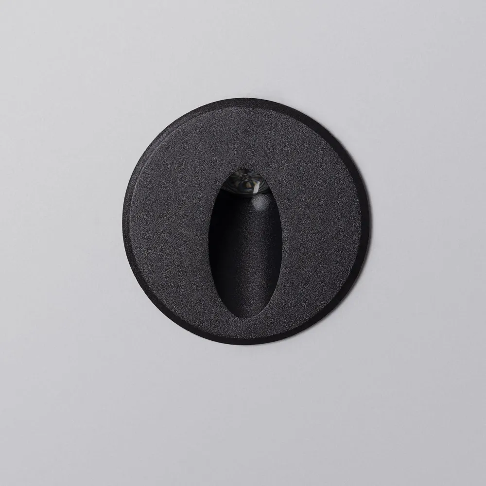 Éclairage LED mural extérieur encastrable 3W forme ronde bombée couleur noire avec spatule intégrée