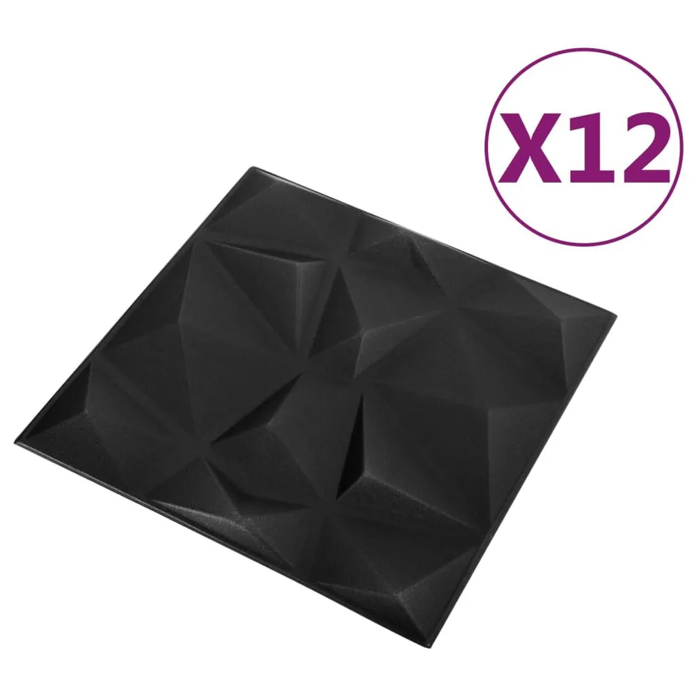 Couteau à enduire Panneaux muraux 3D 12 pcs 50x50 cm noir diamant 3 m²