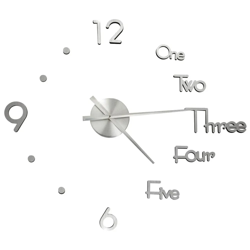 Horloge murale 3D Design contemporain Argenté 100 cm XXL pour pose facile