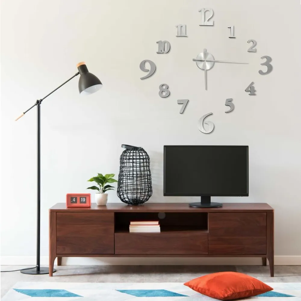 Horloge murale 3D Design novateur Argenté 100 cm XXL