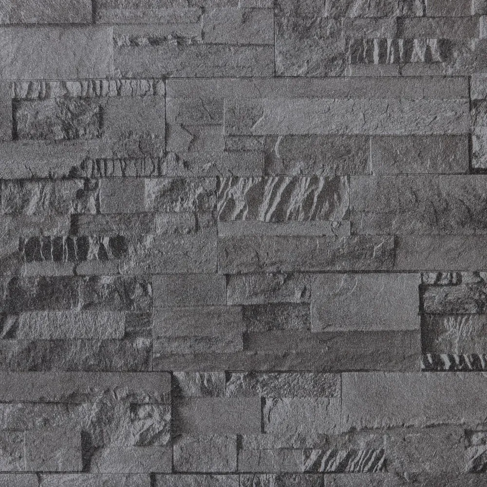 Papier peint 3D aspect de pierre noir 10x0,53 m non tissé lavable et résistant