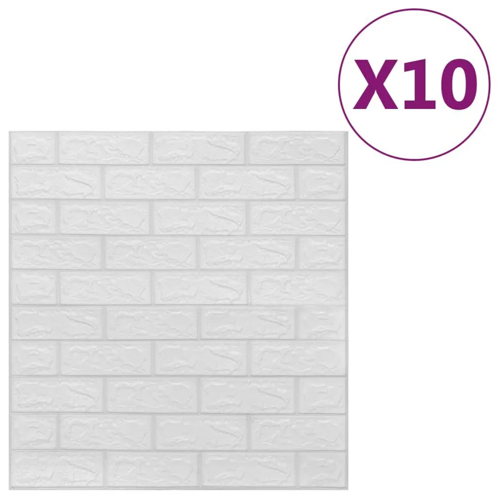 Papier peint 3D autoadhésif Briques 10 pcs Blanc Motif Rayures