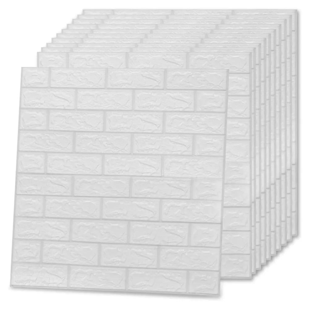 Papier peint 3D autoadhésif Briques 10 pcs Blanc Motif Rayures