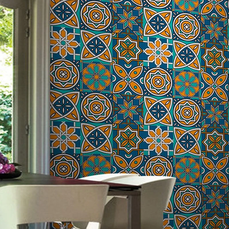 Papier peint intissé Ensemble de panneaux de papier peint décollables à fleurs ethniques pour mur d'accent, bleu, 3,5' L x...