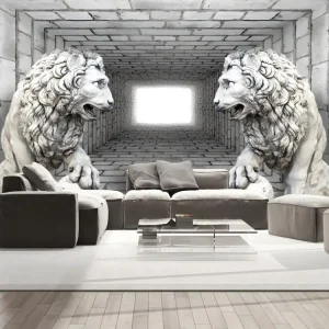 Papier peint intissé 3D et Perspective Lions de pierre : Taille - 100 x 70 cm pour découpe précise