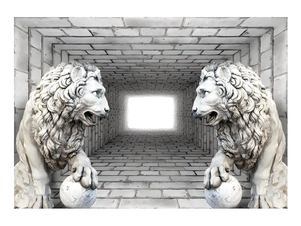 Papier peint intissé 3D et Perspective Lions de pierre : Taille - 100 x 70 cm pour découpe précise