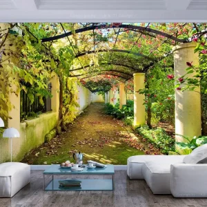 Papier peint intissé 3D et Perspective Pergola : Taille - 100 x 70 cm Couleur Bleu Canard
