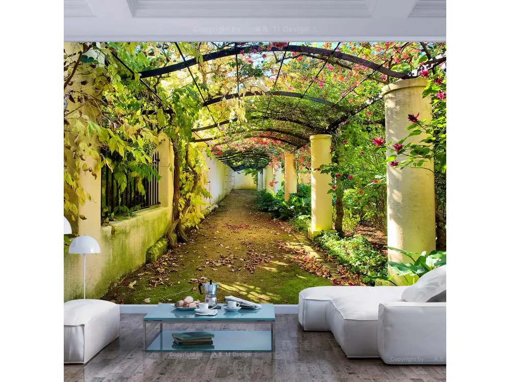 Papier peint intissé 3D et Perspective Pergola : Taille - 100 x 70 cm Couleur Bleu Canard