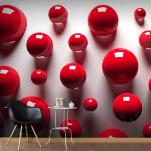 Papier peint intissé 3D et Perspective Red Balls : Taille - 300 x 210 cm avec lame rotative