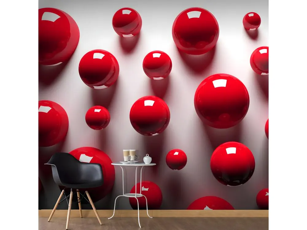 Papier peint intissé 3D et Perspective Red Balls : Taille - 300 x 210 cm avec lame rotative