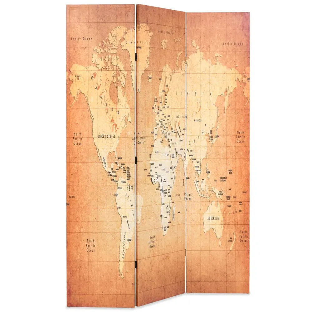 Paravent Mappemonde D'époque 3 Panneaux Sépia