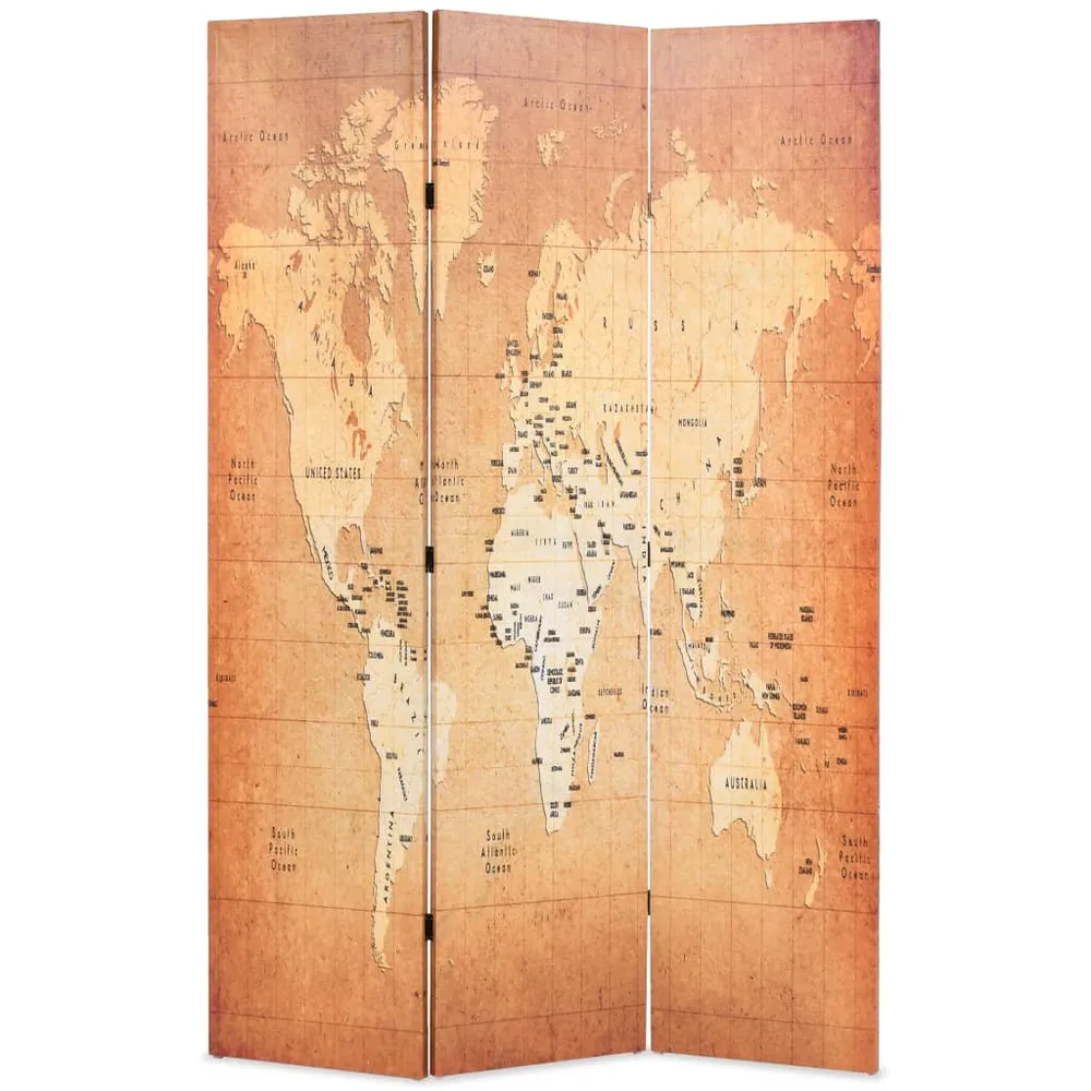 Paravent Mappemonde D'époque 3 Panneaux Sépia