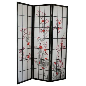 Paravent 3 panneaux japonais en bois noir 132x175cm PAR06013