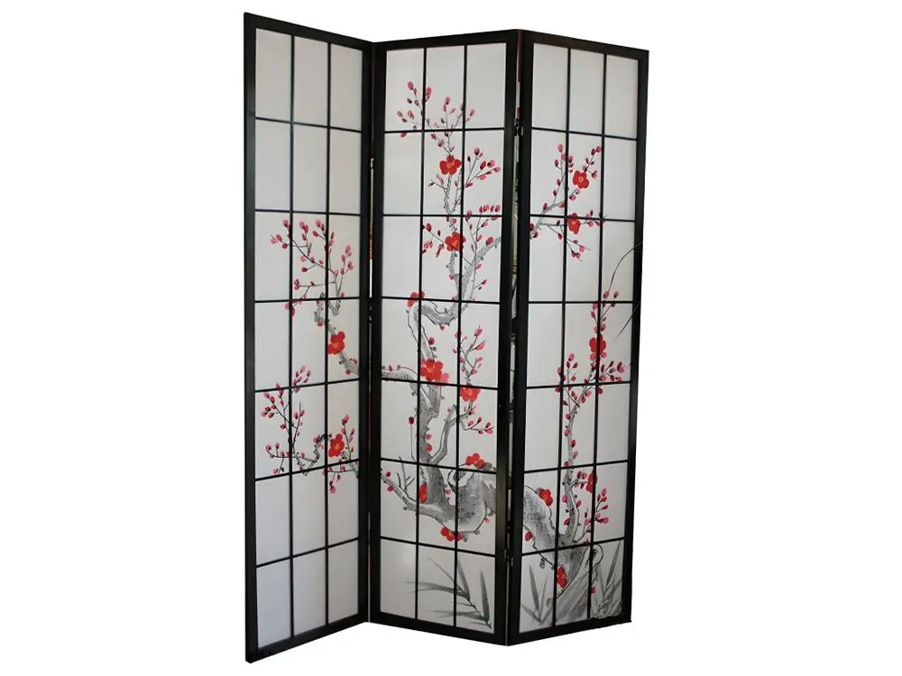 Paravent 3 panneaux japonais en bois noir 132x175cm PAR06013