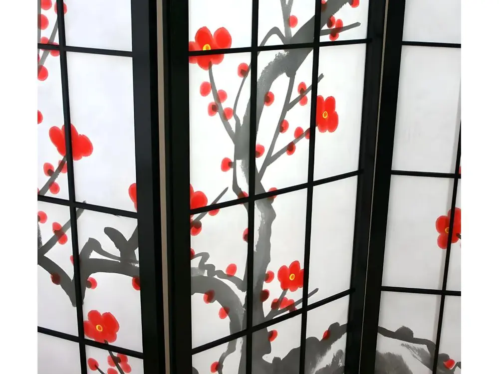 Paravent 3 panneaux japonais en bois noir 132x175cm PAR06013