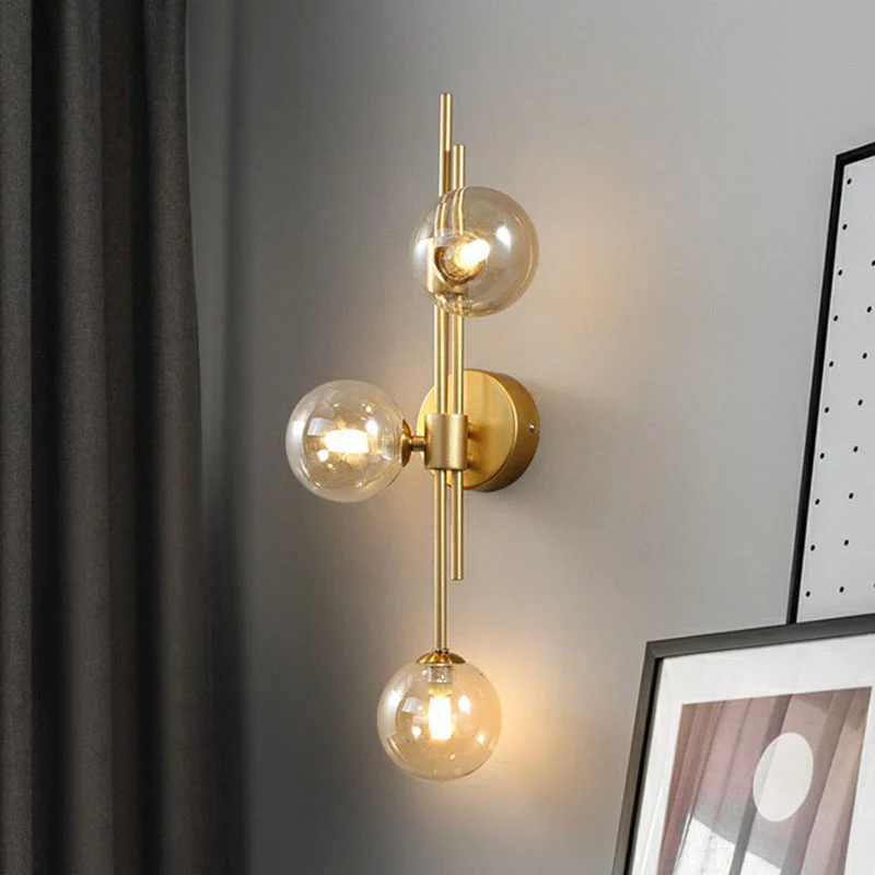 Professionnel Haute Adhérence Applique murale boule design en verre à 3 têtes pour chambre à coucher, éclairage mural en l...