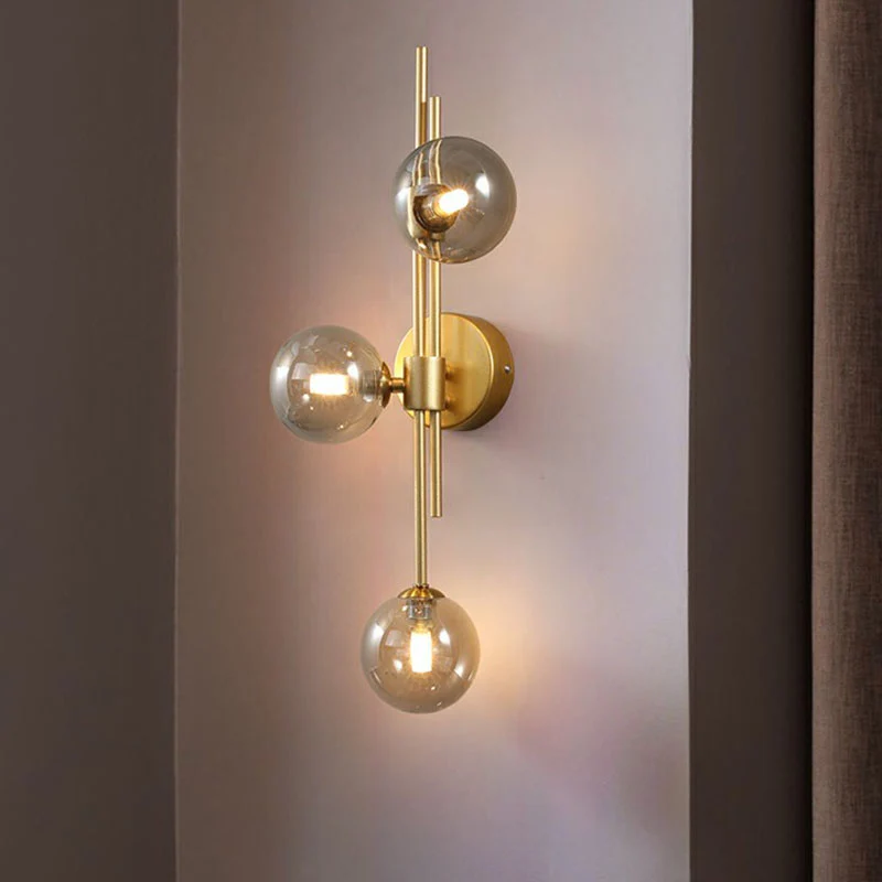 Professionnel Haute Adhérence Applique murale boule design en verre à 3 têtes pour chambre à coucher, éclairage mural en l...