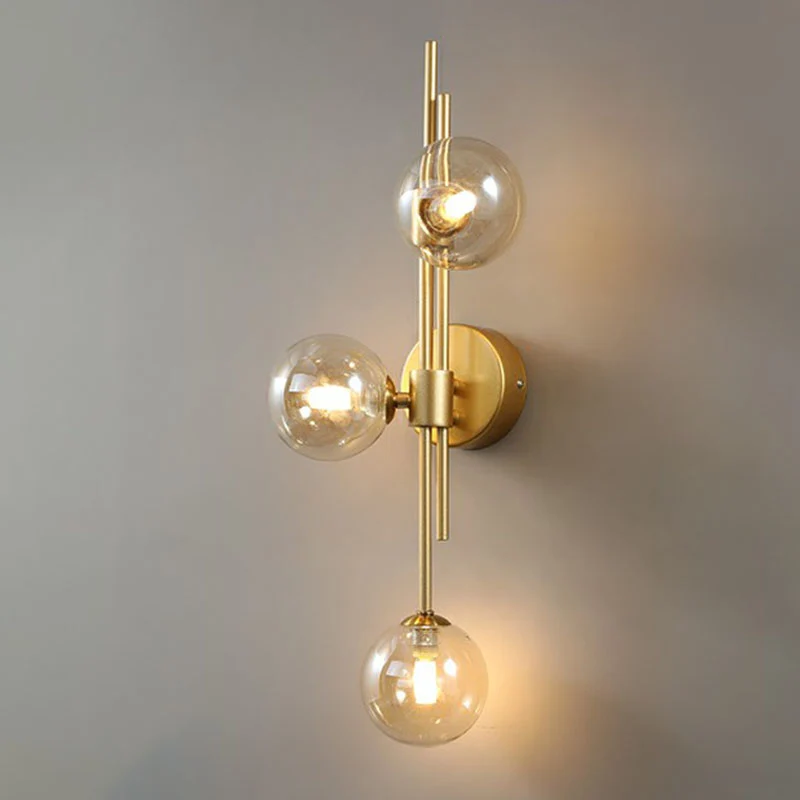 Professionnel Haute Adhérence Applique murale boule design en verre à 3 têtes pour chambre à coucher, éclairage mural en l...