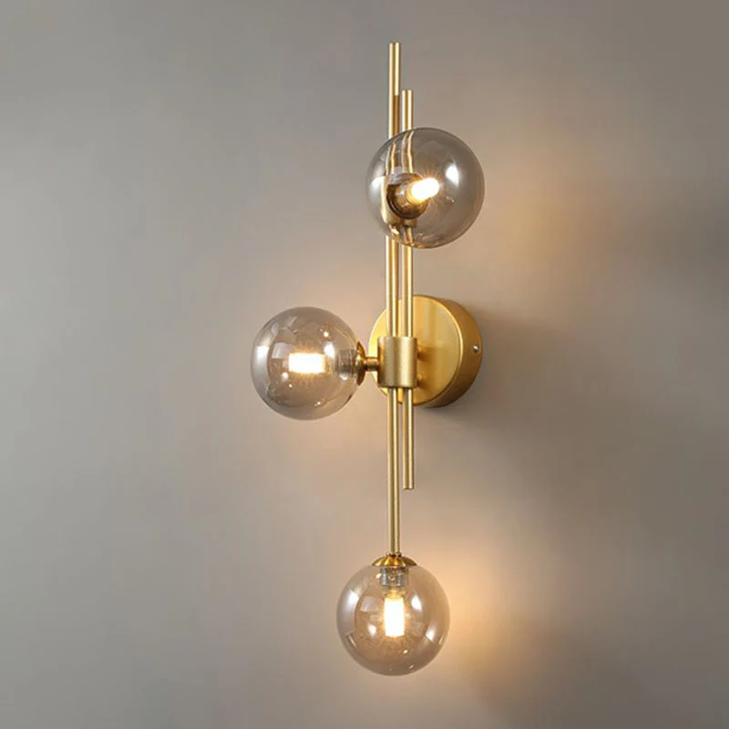 Professionnel Haute Adhérence Applique murale boule design en verre à 3 têtes pour chambre à coucher, éclairage mural en l...