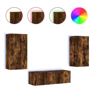 Professionnel Haute Adhérence Meuble TV mural 3 pièces avec lumières LED chêne fumé
