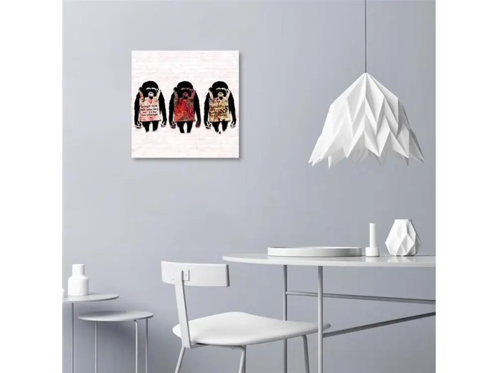 Tableau Banksy murale 3 singes texte - 50 x 50 cm