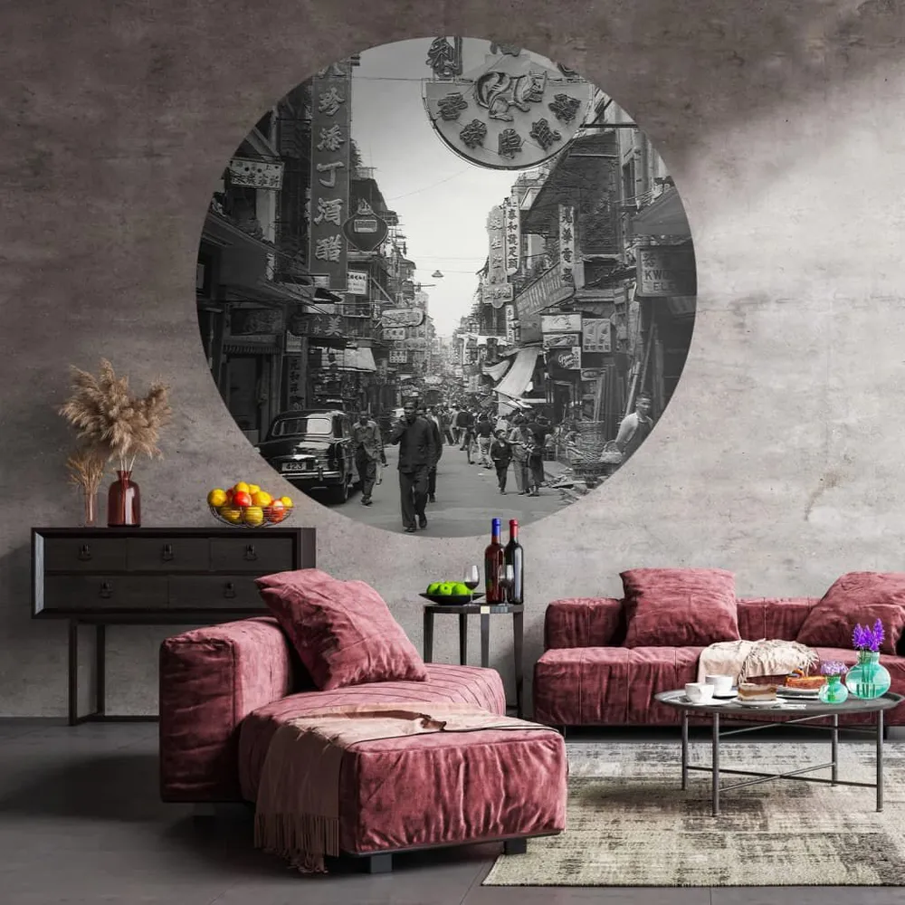 Certifié Écologique WallArt Papier peint cercle Hong Kong Old Days 190 cm