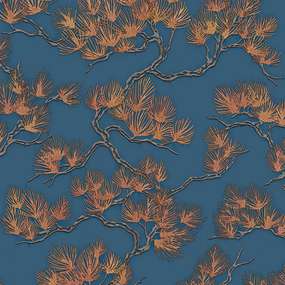 DUTCH WALLCOVERINGS Papier peint Motif avec pins Doré et bleu avec lame rotative