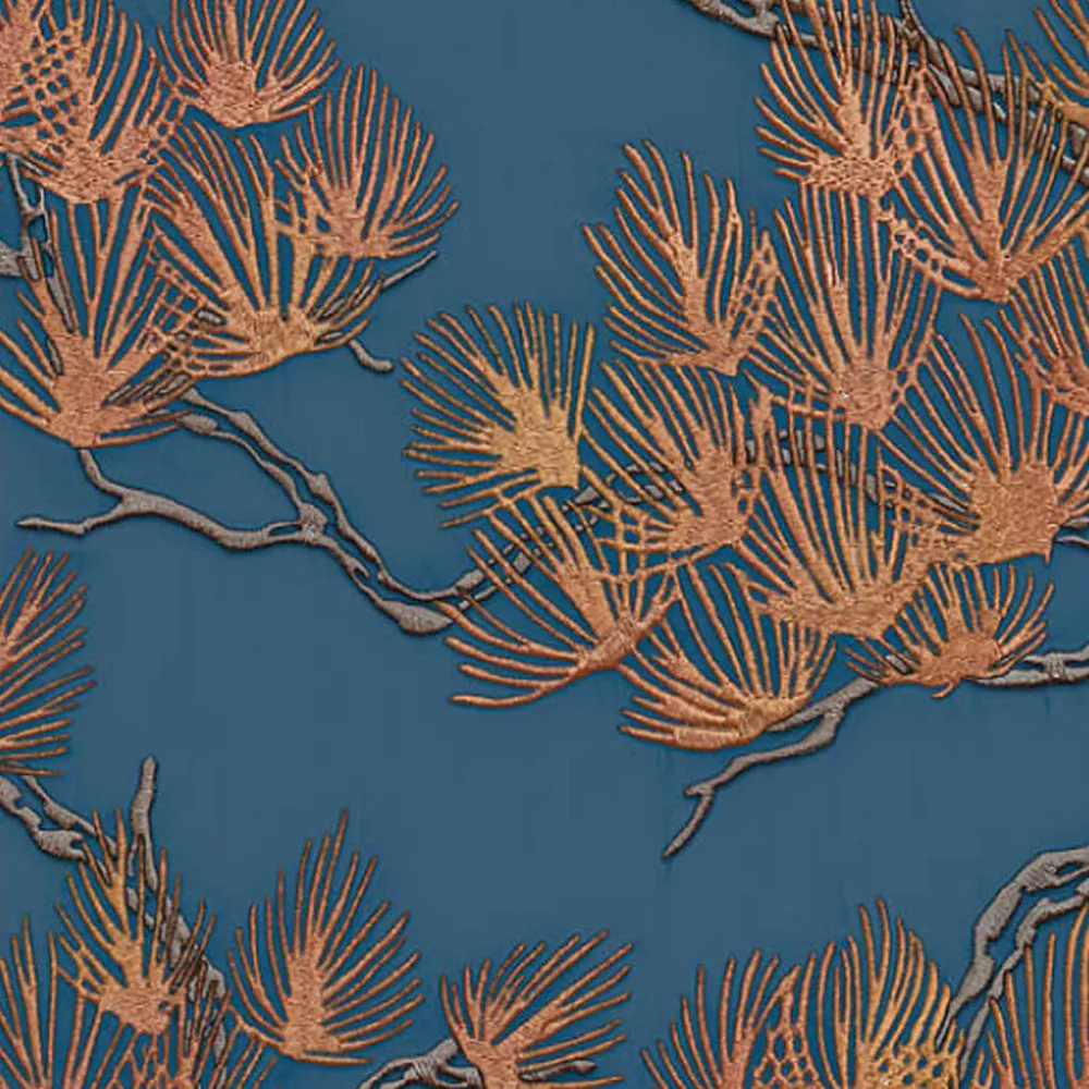 DUTCH WALLCOVERINGS Papier peint Motif avec pins Doré et bleu avec lame rotative