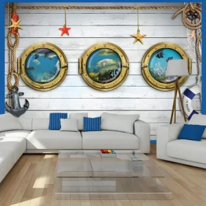 Papier peint intissé Animaux Tree portholes : Taille - 200 x 140 cm Motif Rayures