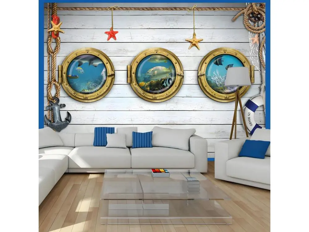 Papier peint intissé Animaux Tree portholes : Taille - 200 x 140 cm Motif Rayures