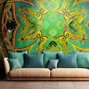 Papier peint intissé Orient Mandala: Emerald Fantasy : Taille - 200 x 140 cm
