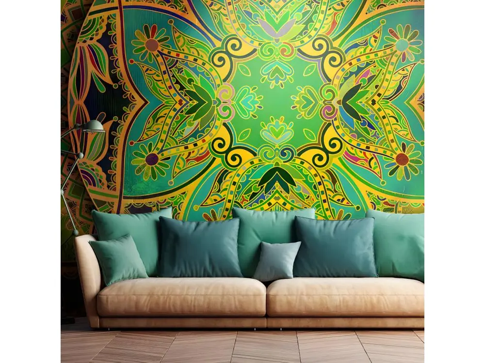 Papier peint intissé Orient Mandala: Emerald Fantasy : Taille - 200 x 140 cm