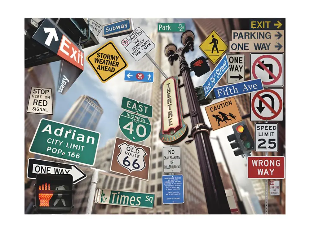 Papier peint intissé Street art Panneaux de signalisation à Inedit York : Taille - 250 x 193 cm