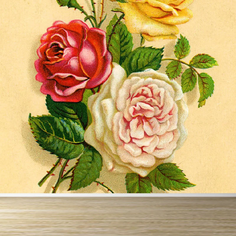 Papier peint mural contemporain en forme de fleur de Rose, intissé, résistant aux taches, Beige, Art mural pour la cuisine