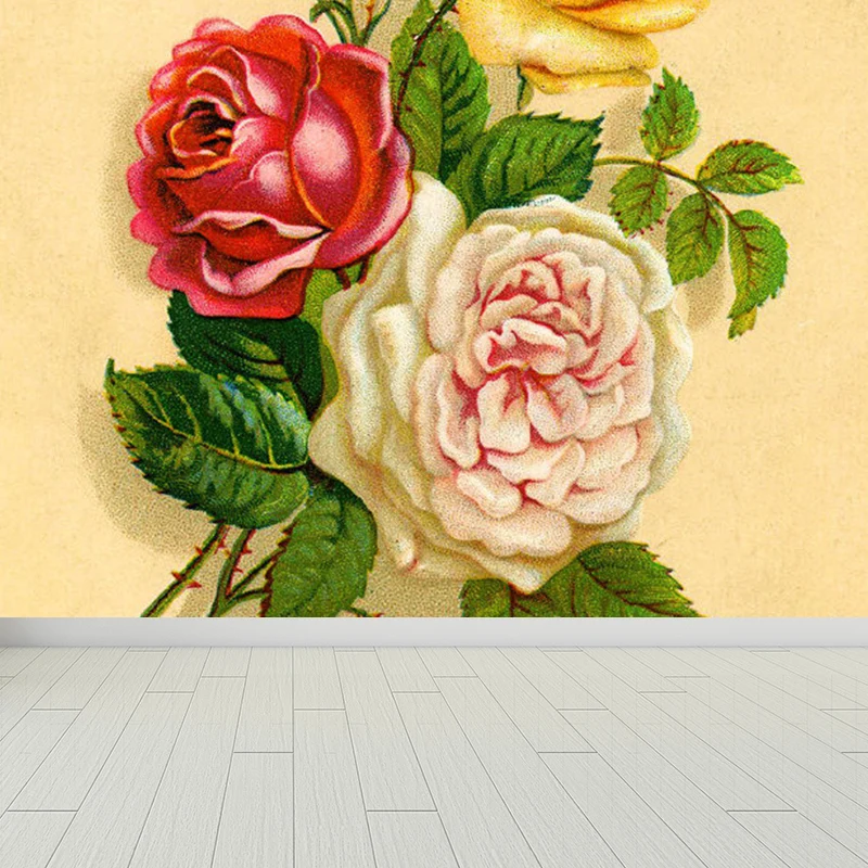 Papier peint mural contemporain en forme de fleur de Rose, intissé, résistant aux taches, Beige, Art mural pour la cuisine