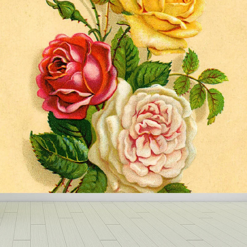 Papier peint mural contemporain en forme de fleur de Rose, intissé, résistant aux taches, Beige, Art mural pour la cuisine