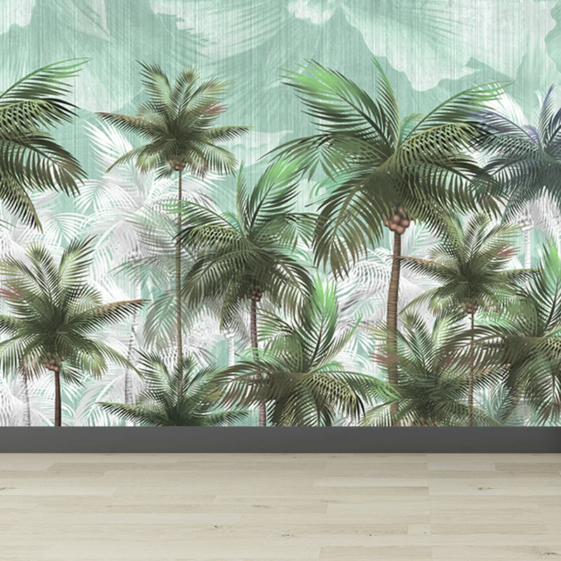 Pinceau à encoller Papier peint Mural intissé lavable avec cocotiers tropiques, décoration murale verte pour chambre