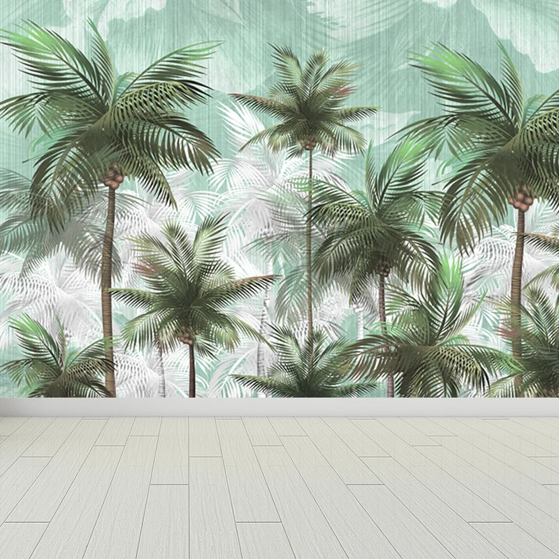 Pinceau à encoller Papier peint Mural intissé lavable avec cocotiers tropiques, décoration murale verte pour chambre
