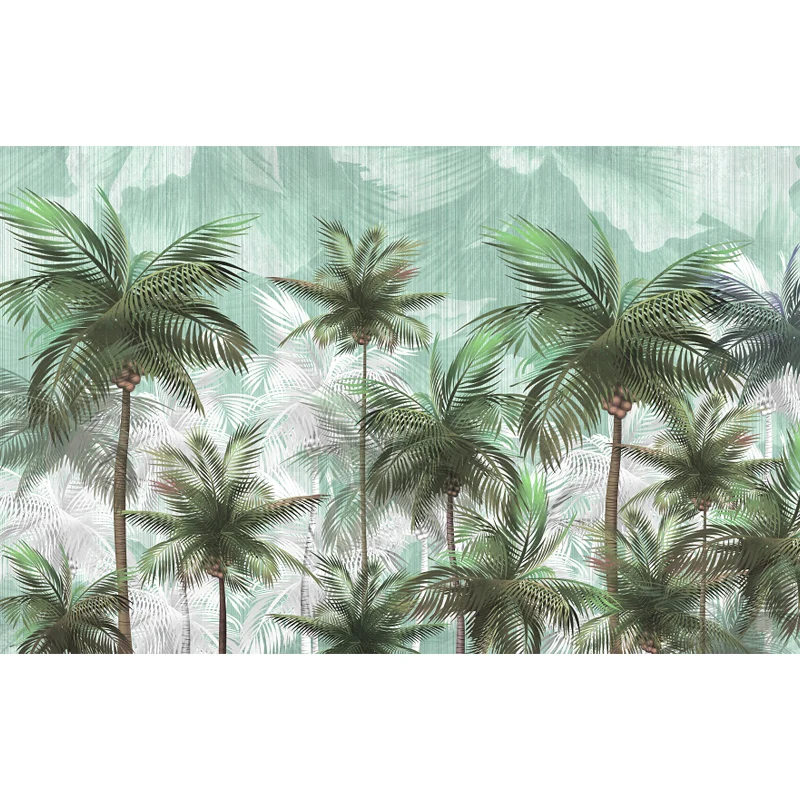 Pinceau à encoller Papier peint Mural intissé lavable avec cocotiers tropiques, décoration murale verte pour chambre