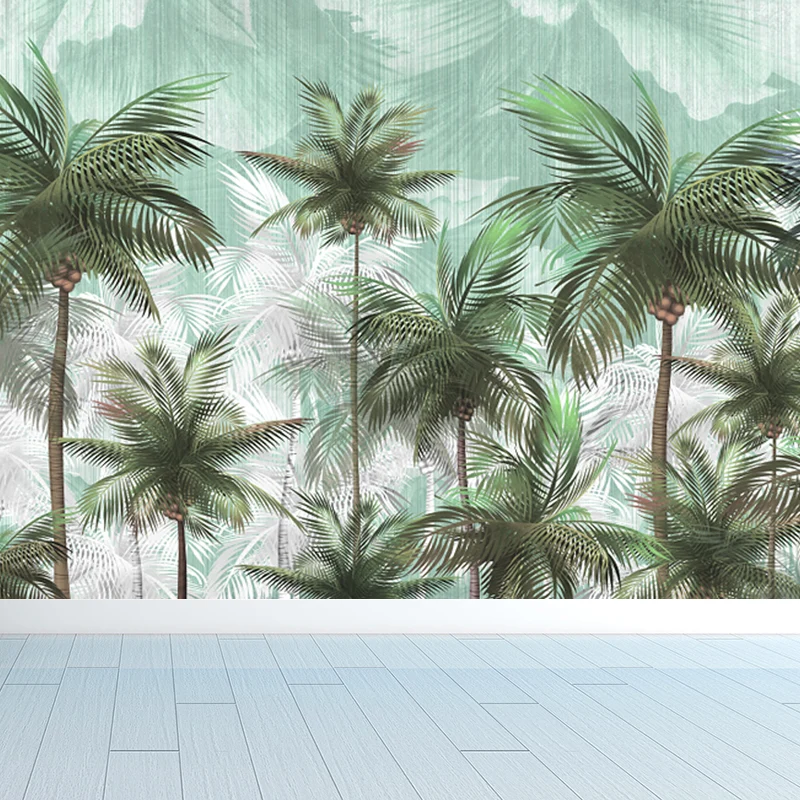 Pinceau à encoller Papier peint Mural intissé lavable avec cocotiers tropiques, décoration murale verte pour chambre