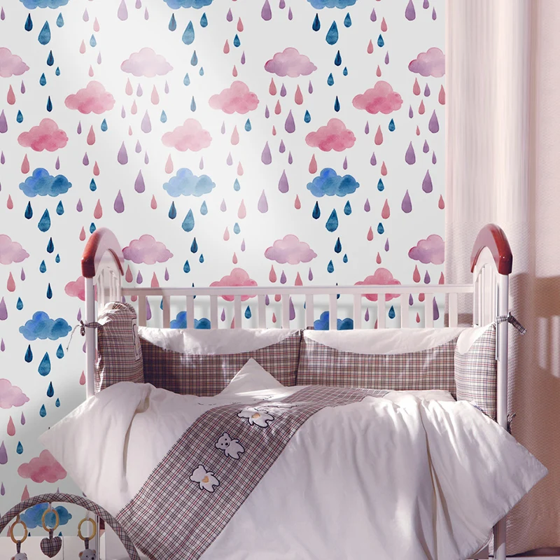 Premium Anti-Humidité Panneaux de papier peint motif nuages et gouttes de pluie, décoration murale pour chambre d'enfant,...