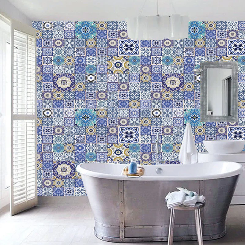Professionnel Haute Adhérence Ensemble de panneaux de papier peint Mandala violet, revêtement mural de salle de bain bohèm...