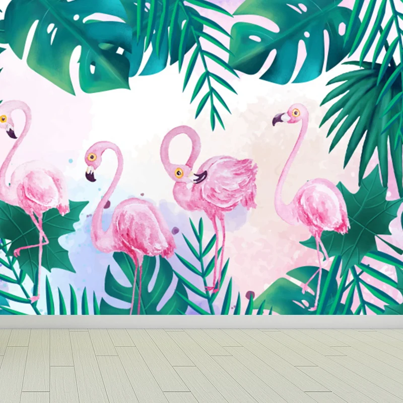 Professionnel Haute Adhérence Papier peint mural flamants roses résistant aux taches, décoration murale tropicale Non tiss...