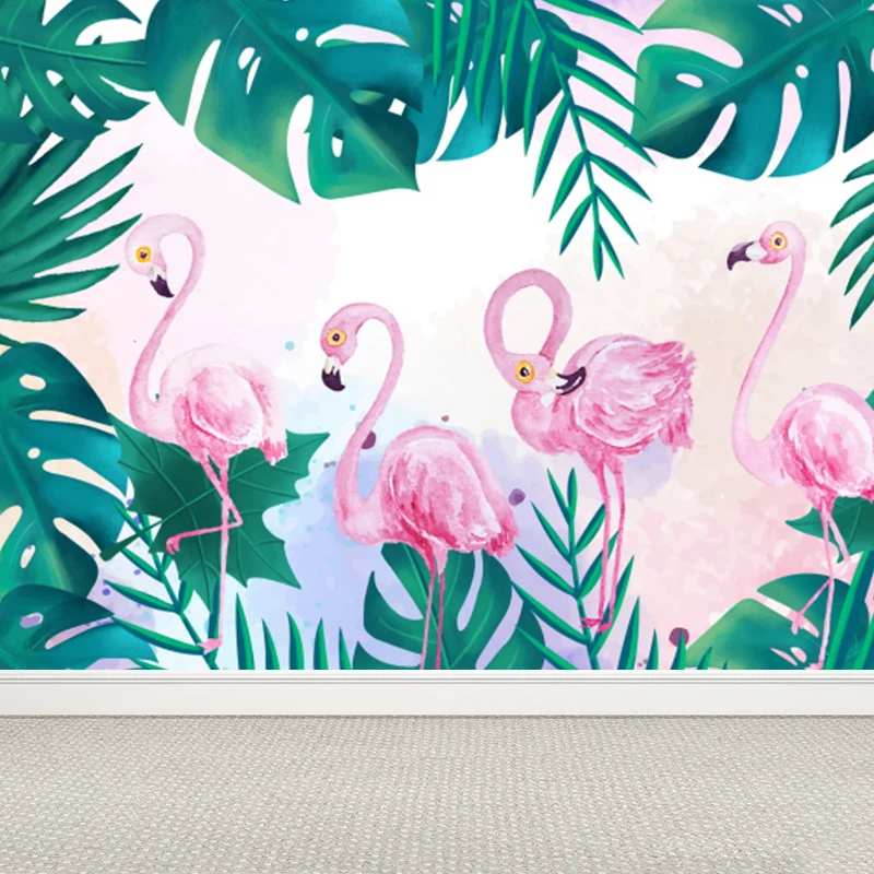 Professionnel Haute Adhérence Papier peint mural flamants roses résistant aux taches, décoration murale tropicale Non tiss...