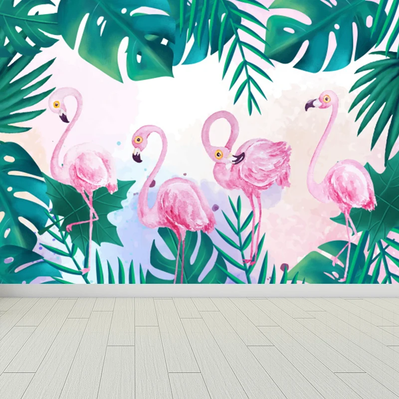 Professionnel Haute Adhérence Papier peint mural flamants roses résistant aux taches, décoration murale tropicale Non tiss...