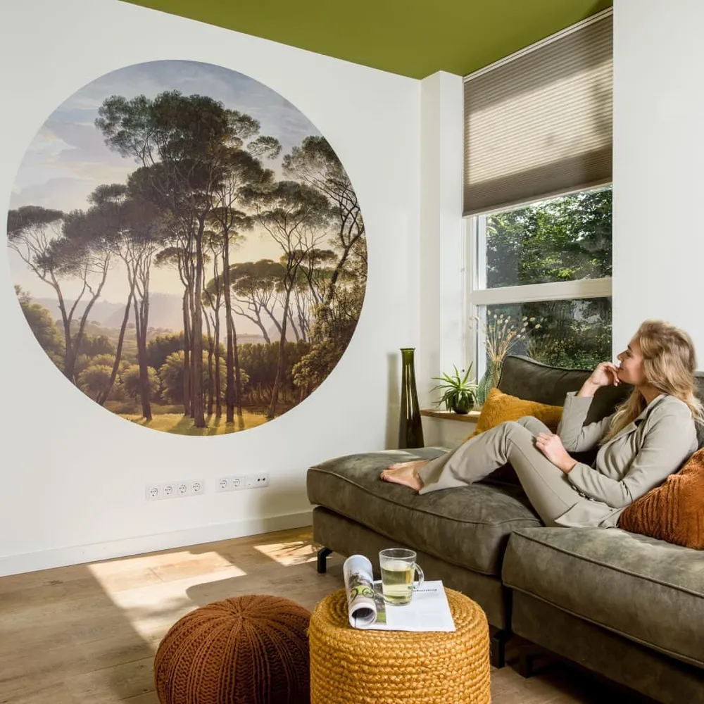 WallArt Papier peint cercle Umbrella Pines Italy 190 cm pour pose facile